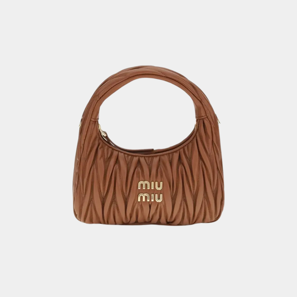 Miu Miu Matelassé Leather Hobo Bag – Cognac Brown